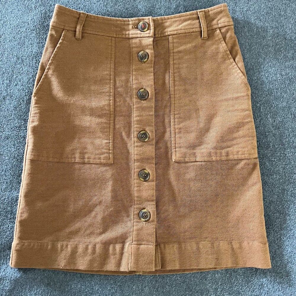 White Stuff Brown Needlecord Button Down A-line Midweight Skirt, Size US 2